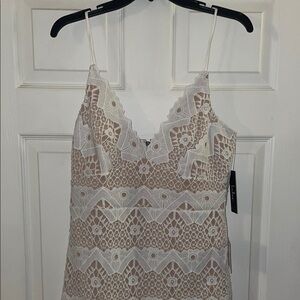 Lulu's Cream Lace Fitted Camisole Dress